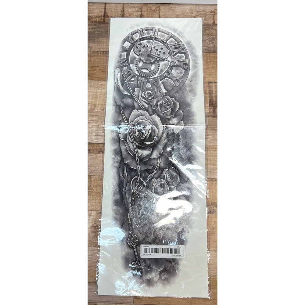 Gothic Rose & Clock Full Arm Sleve Temporary Tattoo Waterproof Long-Lasting Body